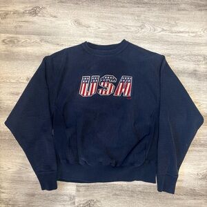 VTG Y2K Men's Navy Reverse Weave USA Graphic Sweatshirt